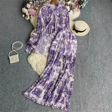 Fongt Suit Female Korean Version Of The Lantern Sleeves Loose Single-Chamed Dizzled Dyed Printed Shirt Three Sets Of High-Rise Broad-Legged Trousers