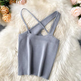 Cross Camis Slim Female Camisole Summer Hollow Out Streetwear Sleeveless Crop Top Solid Color Cotton Basic Women