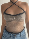 Lace Up Knitted Crop Cami Top-Outfit