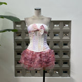 Sweet Baby With Gentle Bow Tie With Fish Bone Stmear Top + Cake Cascading Anti-Walking Shorts