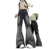 Fongt Street Black And Gray Fashion Gradient Jeans Men And Women Retro Niche Design Sense Waist-Side Flared Trousers