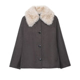 Fongt Women's Explosive Artificial Fur Effect Necking Jacket Jacket