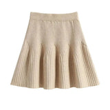 Solid A-line Knitted Pleated Mini Skirt-Outfit