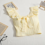 Top Sweet Design Sense Short Solid Color Bow Vest Sling Short Flounce Top-Outfit
