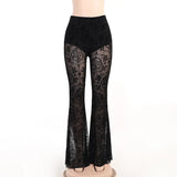 Fongt Summer New Women's Casual Pants Dark Sexy Body-In-Print Lace High-Waisted Flared