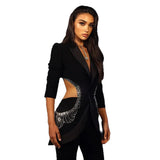 Fongt Summer New Star Sex Hollow Hot Diamond Suit Jacket Trousers Set Two Sets