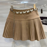 Solid Pleated Mini Skirt With Butterfly Chain-Outfit