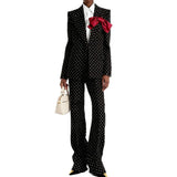 Fongt Star New Bow Decoration Wave Dot Suit Jacket Trouser Suit Two Sets