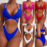 Fongt New Sexy Neck Tie Split Swimsuit High Waist Exposed