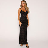 Suspension Lace Splicing Perspective Dress Body Solid Color Dew Back Sexy Dress