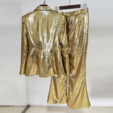 Fongt New Star Fashion Gold Lequine Suit Jacket Trouser Suit Two Sets