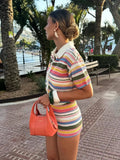 Fongt 2025 New Crochet POLO Shirt Knitted Knitted Blouse Shorts Set B62049