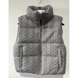 Cable Knit Zipper Puffer Vest-Outfit