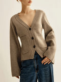Fongt Casual Autumn/Winter Knitted Cardigan Solid Front Buckle With Simple Pocket Sweater Jacket