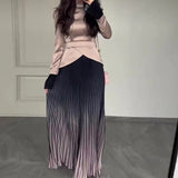 Fongt Autumn New Solid Fashion Splicing Design Round Collared 100-Folded Dress Girl