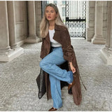 Brown Suede Long Belt Trench Coat-Outfit