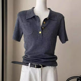 Fongt Polo Collar Gray Short-Sleeved Knitted Shirt For Summer Shorts For High-End Temperament Ice Jersey T-Shirt