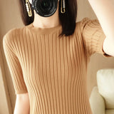 Fongt Collar Pit Bottom Shirt Women's New Slim Sweater Short Versatile Casual Sweater-Outfit