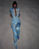 Print Zippers Long Jumpsuits For Women Summer Cute Stretchy Rompers Lady Soft Streetwear Outfits Overalls Good