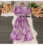 Fongt French Crumlom Dyed Summer New Waist Display Thin And Long Elegant Folded Chiffon Dress Holiday Woman