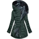 Fongt Wool Collar Zipper Long Sleeves To Keep Warm Hooded Coat Coat Cotton Women MG502