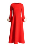 Spring 2025 New Fashion Temperament Round Collar Three-Dimensional Rose Splicing Design Long Sleeve Slim Slimming