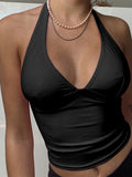 Fongt 2024 New Neck V Neck Show Chest Sling Sexy Slim Back Top-Outfit