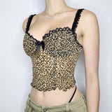 Girl Wind Leopard Print Sexy Net Sling Female Bow Tie Lace Splicing Agaric Edge Pure Desire Vest-Outfit