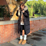 Pinghu Down Jacket Female Winter 2024 New Advanced Sense Sweet White Duck Velvet Ox Horn Buckle Thick Warm Long Coat-Outfit