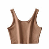 women summer crop tops sleeveless short cotton u collar knitted