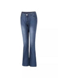 Retro Middle Waist Horn Show Slim Slim Elastic Jeans Woman-Outfit