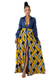Fongt Spring Summer New Women's Dress Denim Woven Stripe Print
