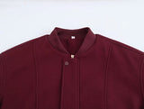 Burgundy Solid Baseball Jacket-Outfit