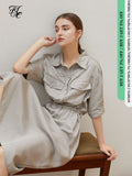 Office Lady Temperament Tooling Style Oversize Dress Women High Waist 2021 Summer New Niche Casual Split