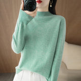 Fongt 2024 Autumn / Winter New Women's Korean Version Slim Half High Collar Short Solid Color Bottom Sweater-Outfit