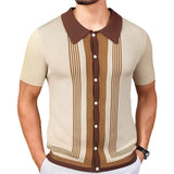 Fongt Men's Summer New Striped R-Neck Knits Short-Sleeved Business Polo Shirts Men's