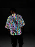 Dazzling Reflective Cardigan Robe Men And Women Five Minute Sleeve Loose Kimono Coat Retro Knit Jacket Trend-Outfit