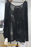 T-shirt Loose Large Size Is Thin Round Neck Open Back Thin Section Slightly Transparent Slit Long-sleeved