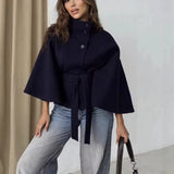 Fongt Women's Clothing Explosion Fashion Loose-Collar Collared Tidial Coat Belt Coat-