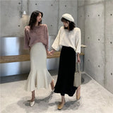 Style Autumn Knitted Mermaid Skirts Women High Waist Solid Wrap Hip Trumpet Skirt Faldas Mujer