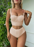 2023 New Flower Bone Special Fabric Hard-Backed Split High-Waist Swimsuit