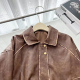 Faux Leather Zipper Over-shirt Jacket-Outfit
