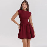 Short Sleeve Backless Mini Dress-Outfit