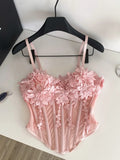 Fongt Pure Heavy Industry Three-Dimensional Flower Sling Vest Woman 2025 Autumn Hot Girl Repair Slime Fish Bones