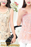 Beaded Sequins Sleeveless Vest Chiffon Blouse Lace Shirt Ladies Medium-long Tank Tops Sequin Summer Woman Elegant