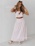 Fongt Women's Dress Striped Half-Dress Women's Holiday Style Skirt In The Long Umbrella Skirt