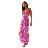 Fongt Wind 24 Years Fresh And Sweet Summer Floral Print Open Back Middle Long Dress 88242-Outfit
