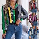 Fongt Shooting 2025 Spring And Summer Commuting Temperament Hit The Color Wave Point Suit Collar Long-Sleeved Shirt Women's Clothing