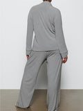Long Sleeve Button Down Ribbed Knit Pajamas Set-Outfit
