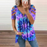 Collar Leisure Zipper Pullover Print Short Sleeve Loose T-shirt